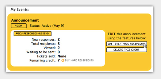 My Events - Edit Event/Add Recipients